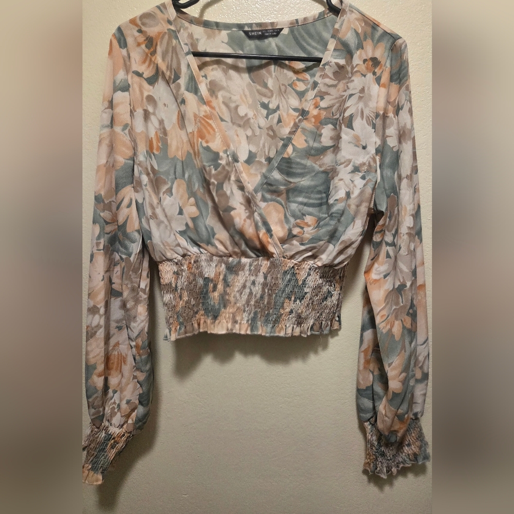 SHEIN Floral Wrap Blouse in Pastel Hues